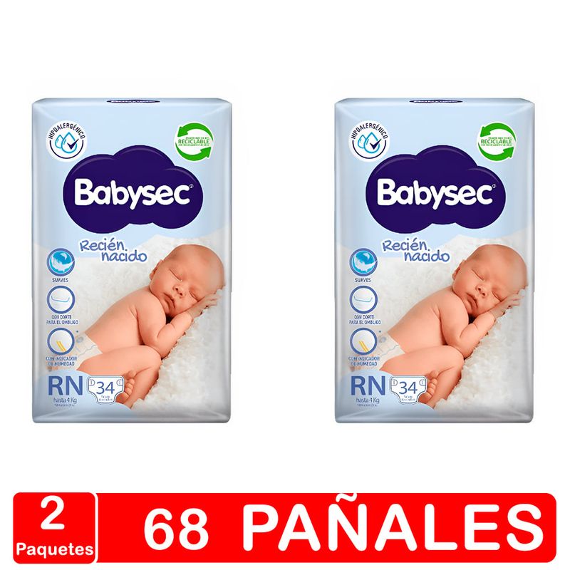 BABYSEC - Pañales Babysec - Recién Nacido - 68 Pañales - 2 Paquetes