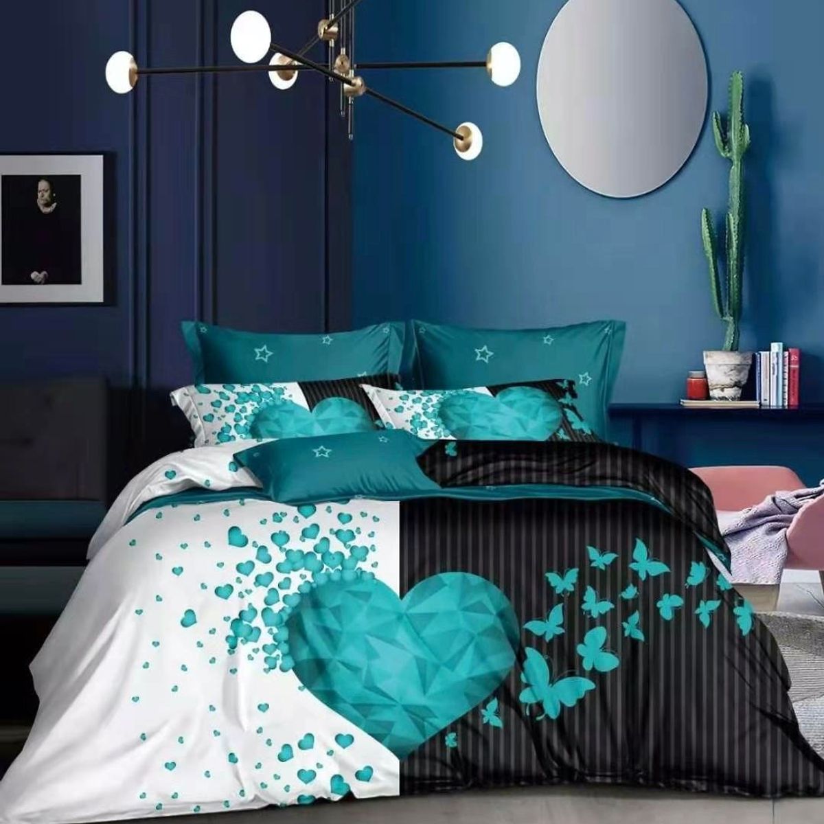 GENERICO - CUBRECAMA QUILT DE VERANO 1.5 PLAZAS CON DISEÑO DUOCOLOR CORAZON TF