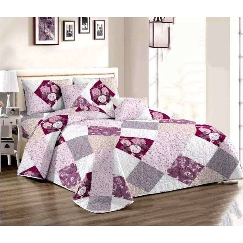GENERICO - CUBRECAMA QUILT DE VERANO 1.5 PLAZAS CON DISEÑO CUADROS FUCSIA TF