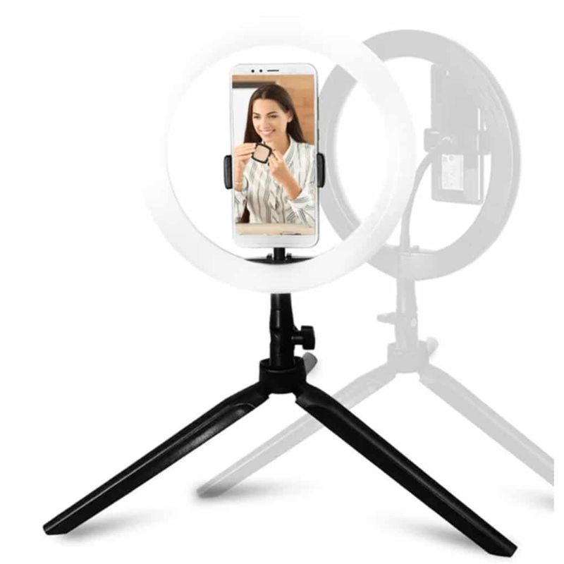 GENERICO - Aro de luz 26cm con trípode de sobre mesa, 3 tonos