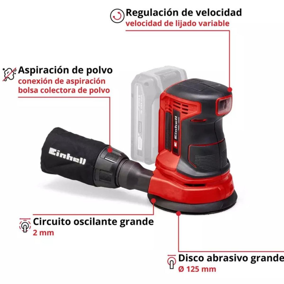 EINHELL - Lijadora orbital inalámbrica 18V TE-RS 18 Li Einhell