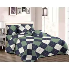 GENERICO - CUBRECAMA QUILT DE VERANO 1.5 PLAZAS CON DISEÑO CUADROS VERDES TF