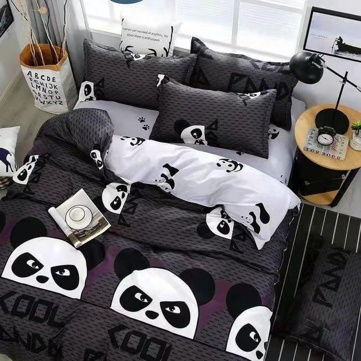 GENERICO - CUBRECAMA QUILT DE VERANO 1.5 PLAZAS CON DISEÑO GRIS PANDA TF