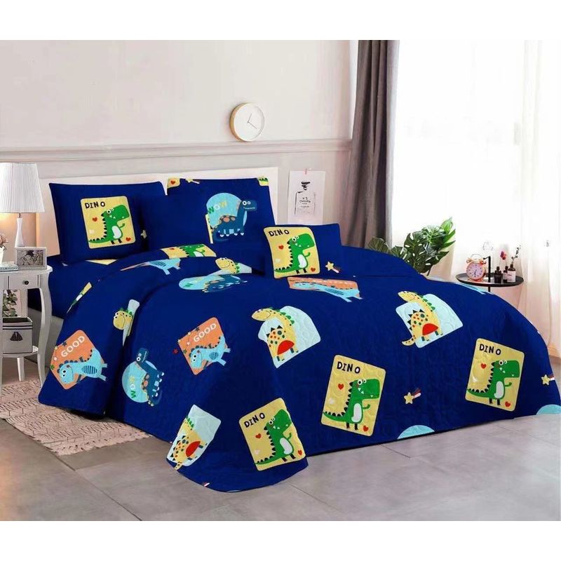 GENERICO - CUBRECAMA QUILT DE VERANO 1.5 PLAZAS CON DISEÑO INFANTIL DINO TF