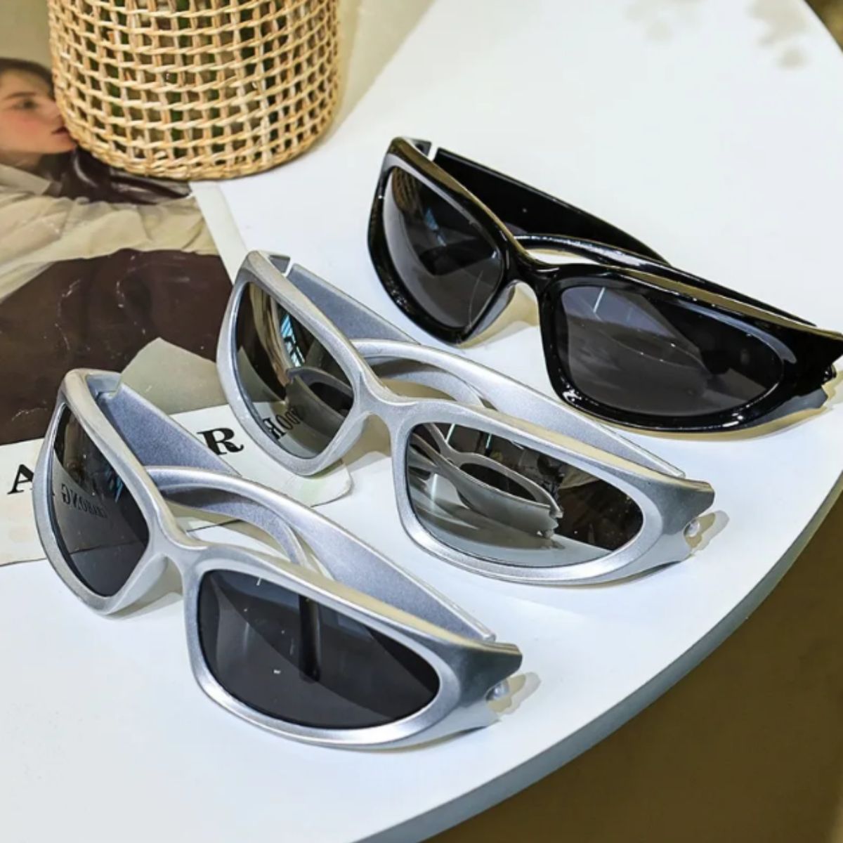 GENERICO - Gafas Lentes De Sol Gris Y2k Futurista UV400 Unisex