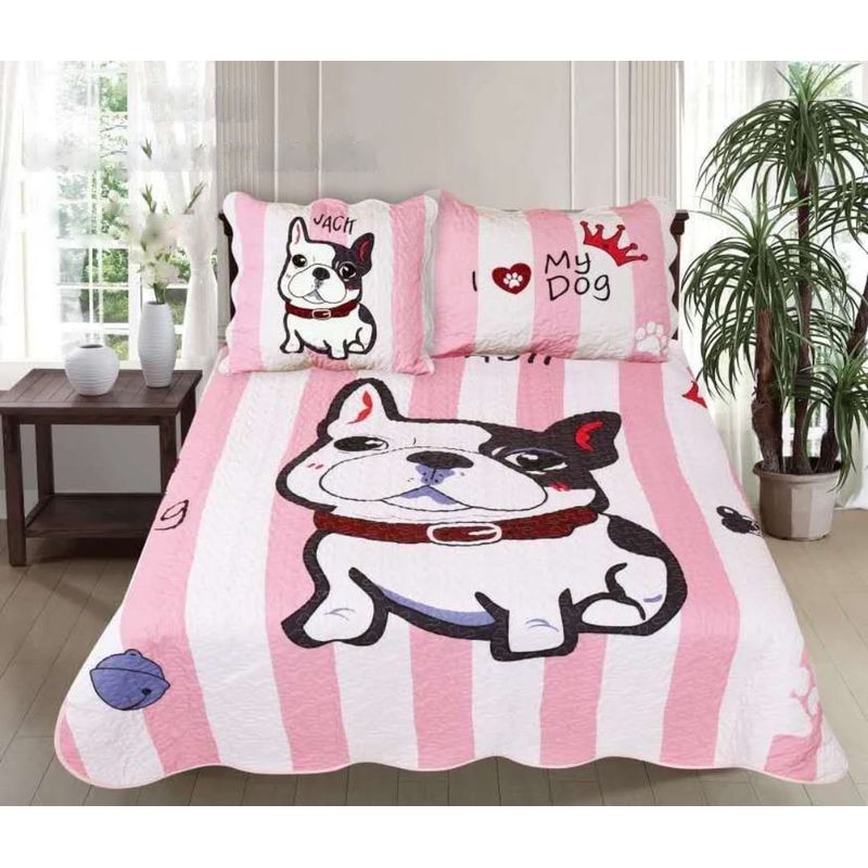 GENERICO - CUBRECAMA QUILT DE VERANO 1.5 PLAZAS CON DISEÑO PERRITO TF