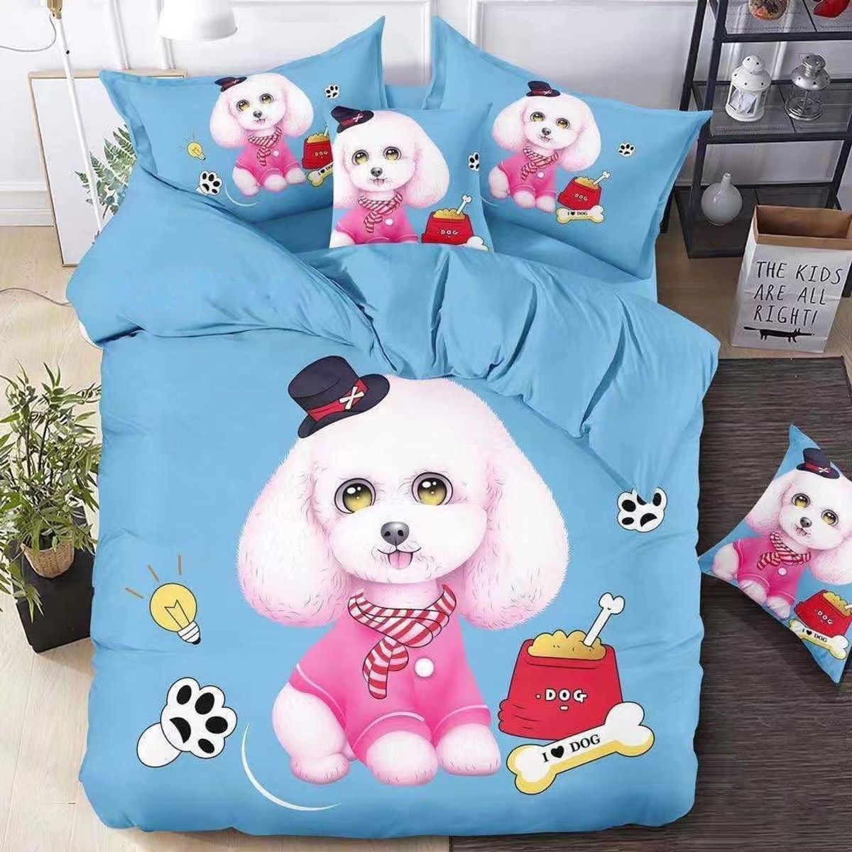 GENERICO - CUBRECAMA QUILT DE VERANO 1.5 PLAZAS CON DISEÑO AZUL PERRITA TF