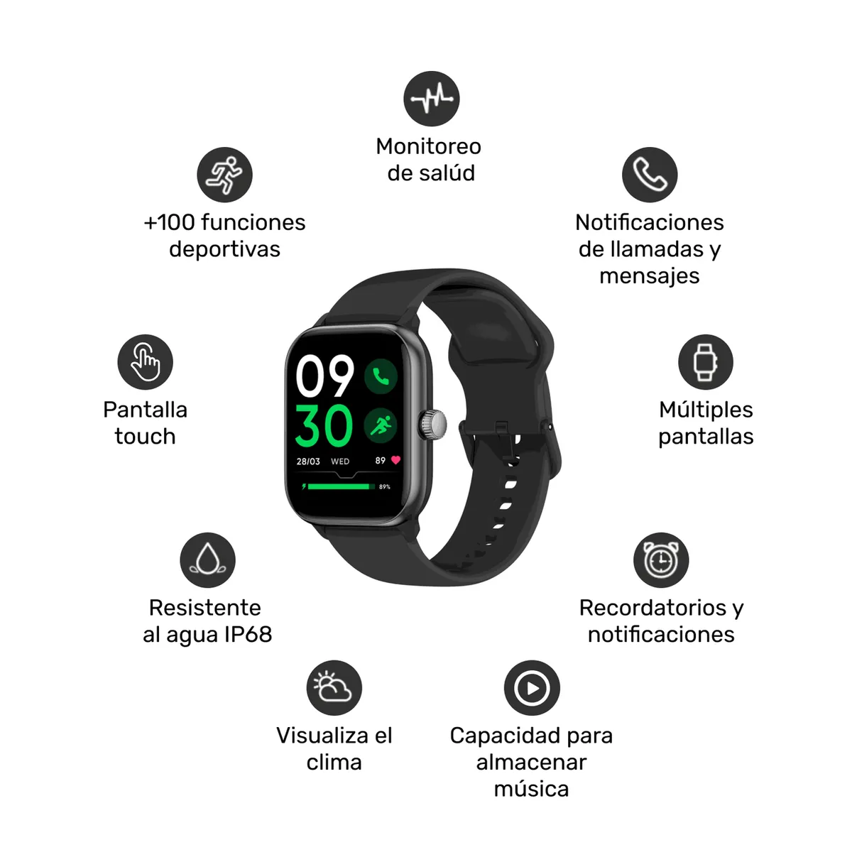 LHOTSE - Reloj Smartwatch Music Rhythm X10 Black 41mm
