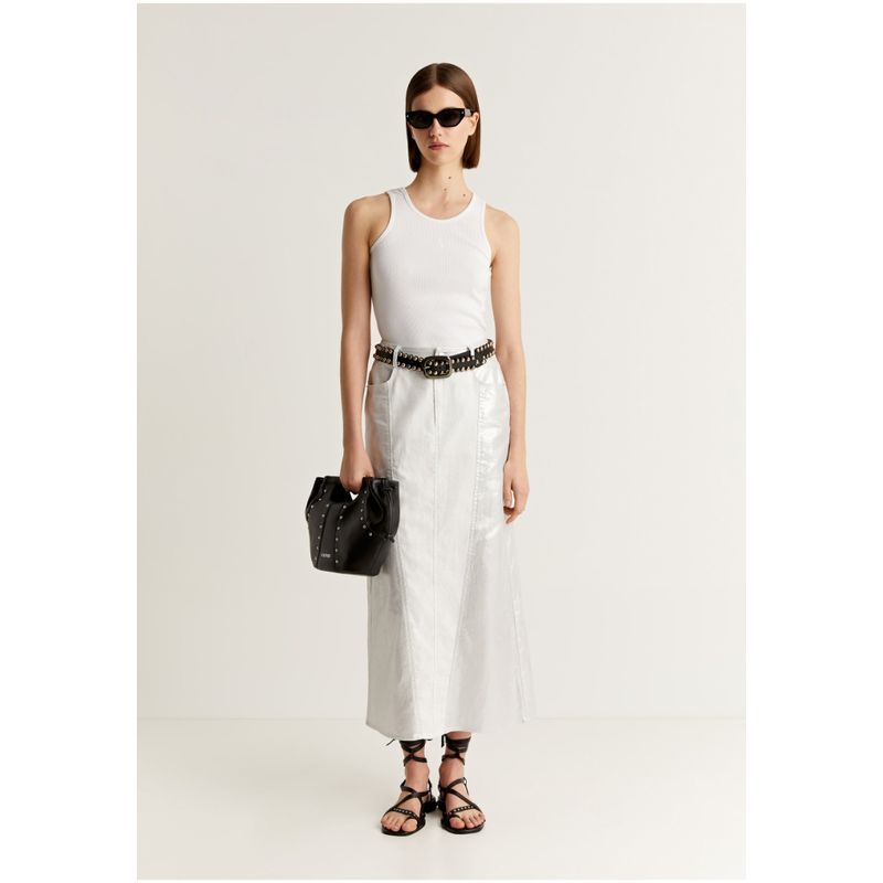 SCALPERS - Falda Midi Metalizada Offwhite