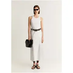 SCALPERS - Falda Midi Metalizada Offwhite