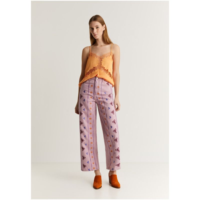 SCALPERS - Jeans Motivos Étnicos Bordados Mauve