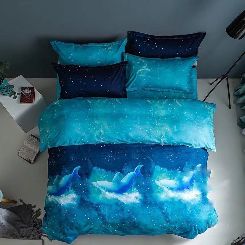 GENERICO - CUBRECAMA QUILT DE VERANO 2 PLAZAS CON DISEÑO DELFINES TF