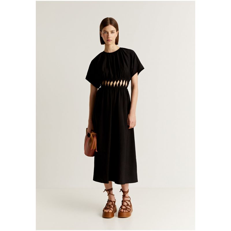SCALPERS - Vestido Midi Aberturas Cintura Black