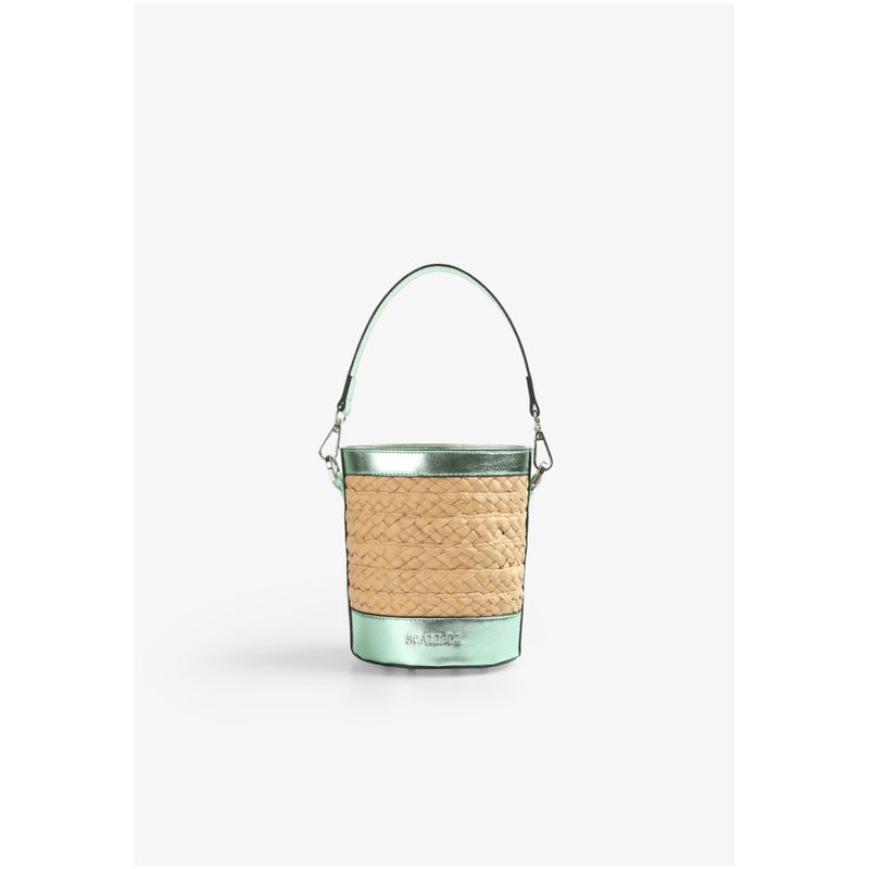SCALPERS - Bolso Cubo Rafia Detalle Metalizado Natural