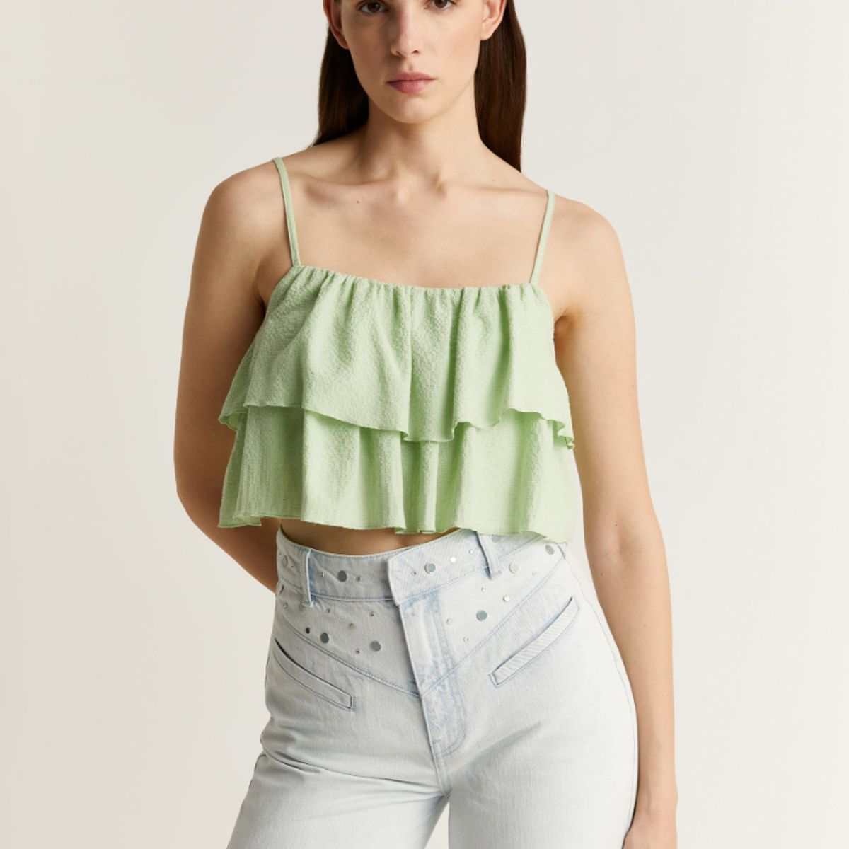 SCALPERS - Top Cropped Volantes Lightgreen