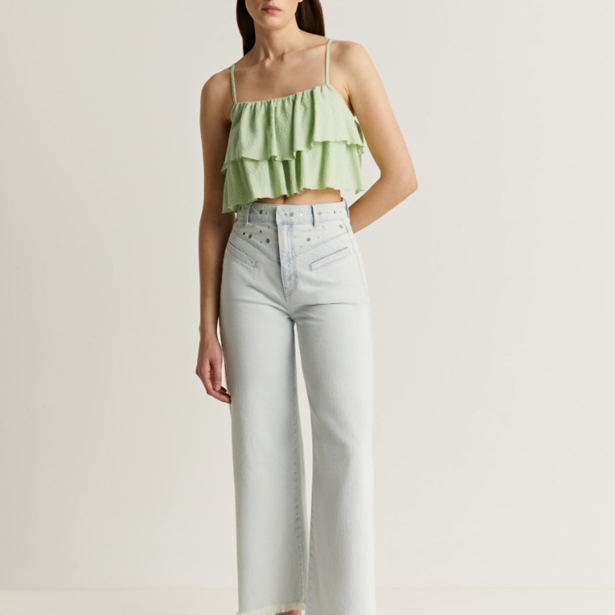 SCALPERS - Top Cropped Volantes Lightgreen