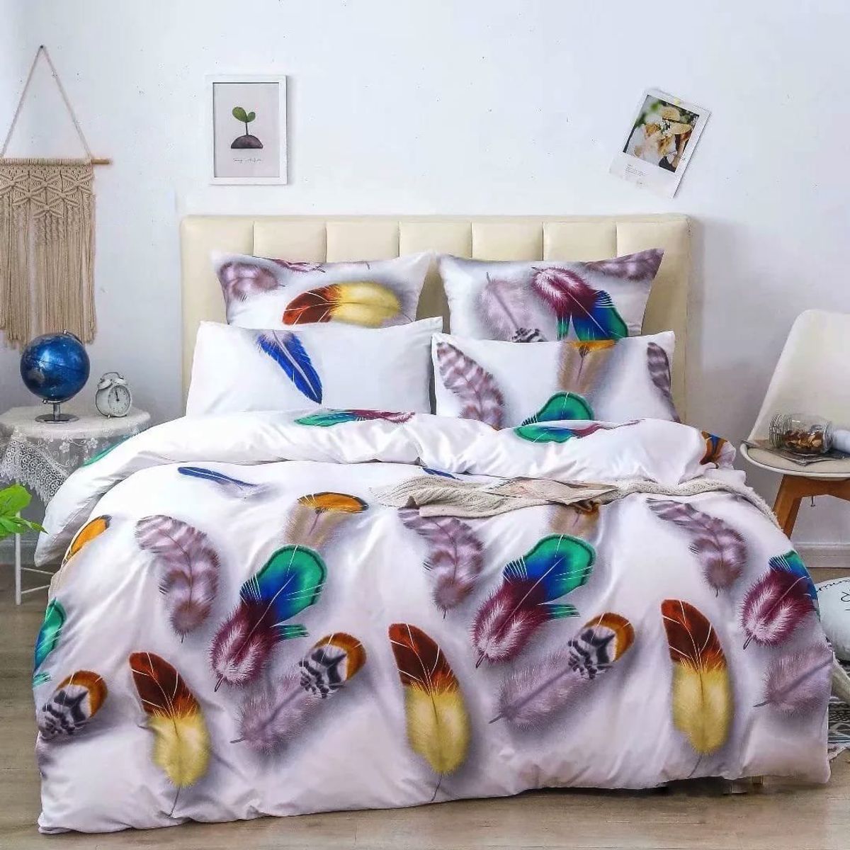 GENERICO - CUBRECAMA QUILT DE VERANO 2 PLAZAS CON DISEÑO PLUMAS TF