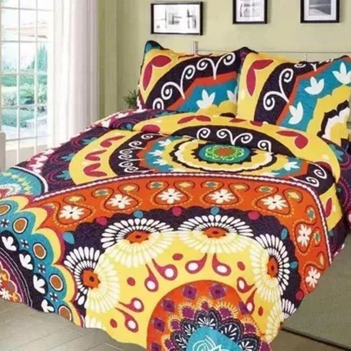 GENERICO - CUBRECAMA QUILT DE VERANO 2 PLAZAS CON DISEÑO MULTICOLOR TF