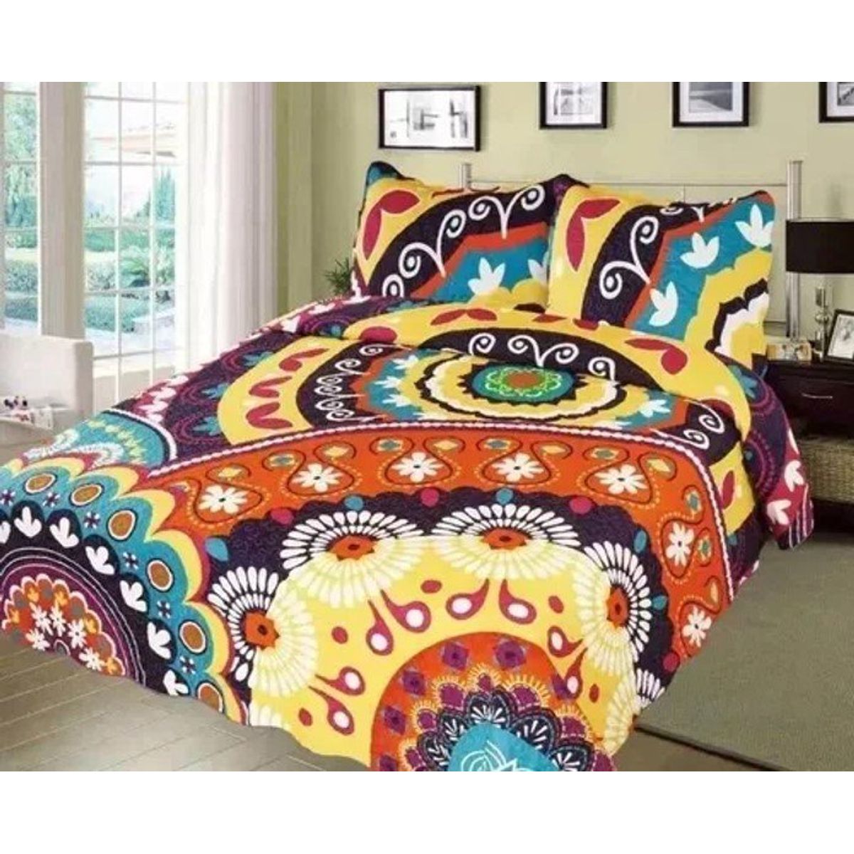 GENERICO - CUBRECAMA QUILT DE VERANO 2 PLAZAS CON DISEÑO MULTICOLOR TF