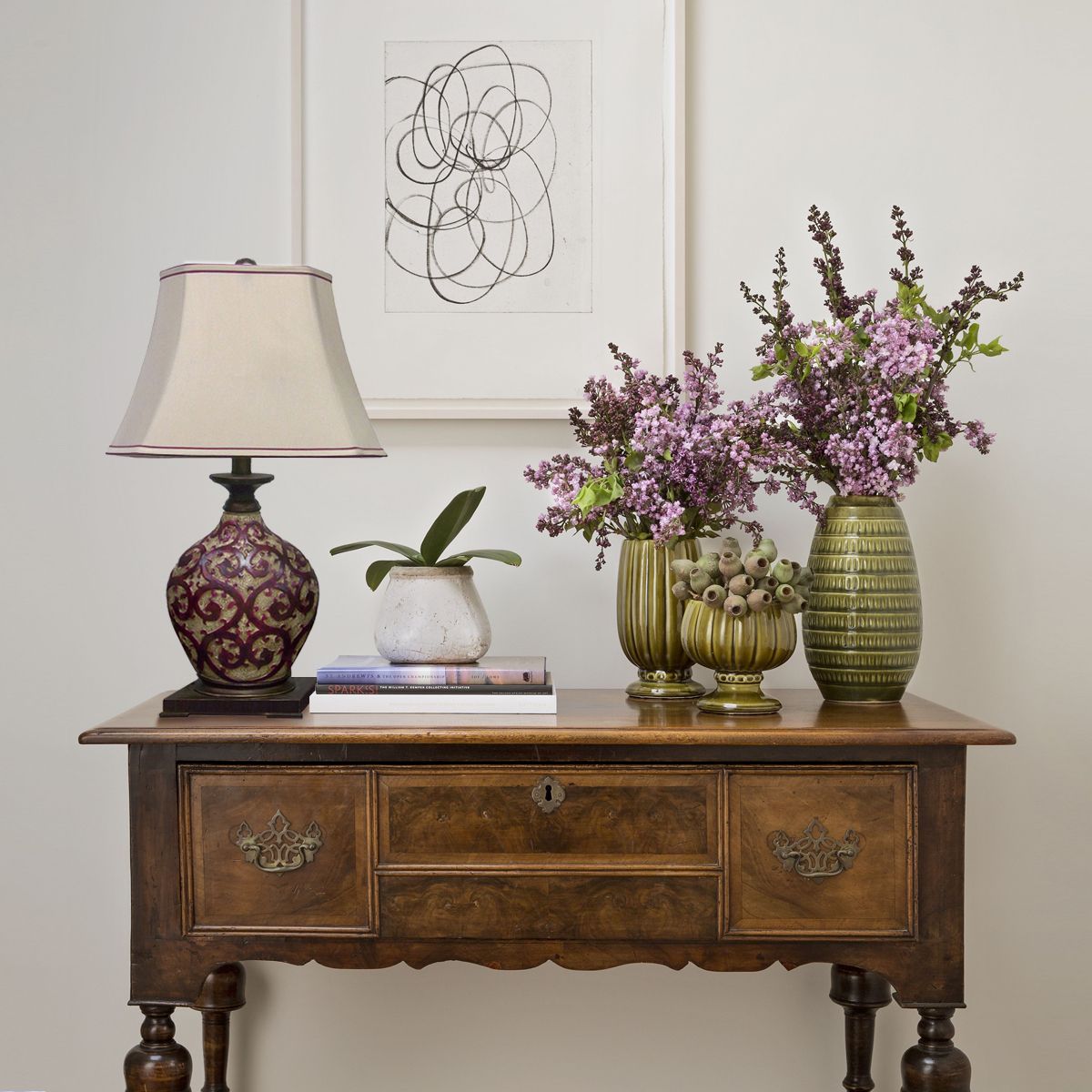 TEMPORA - Lámpara de sobremesa clásica beige rojo