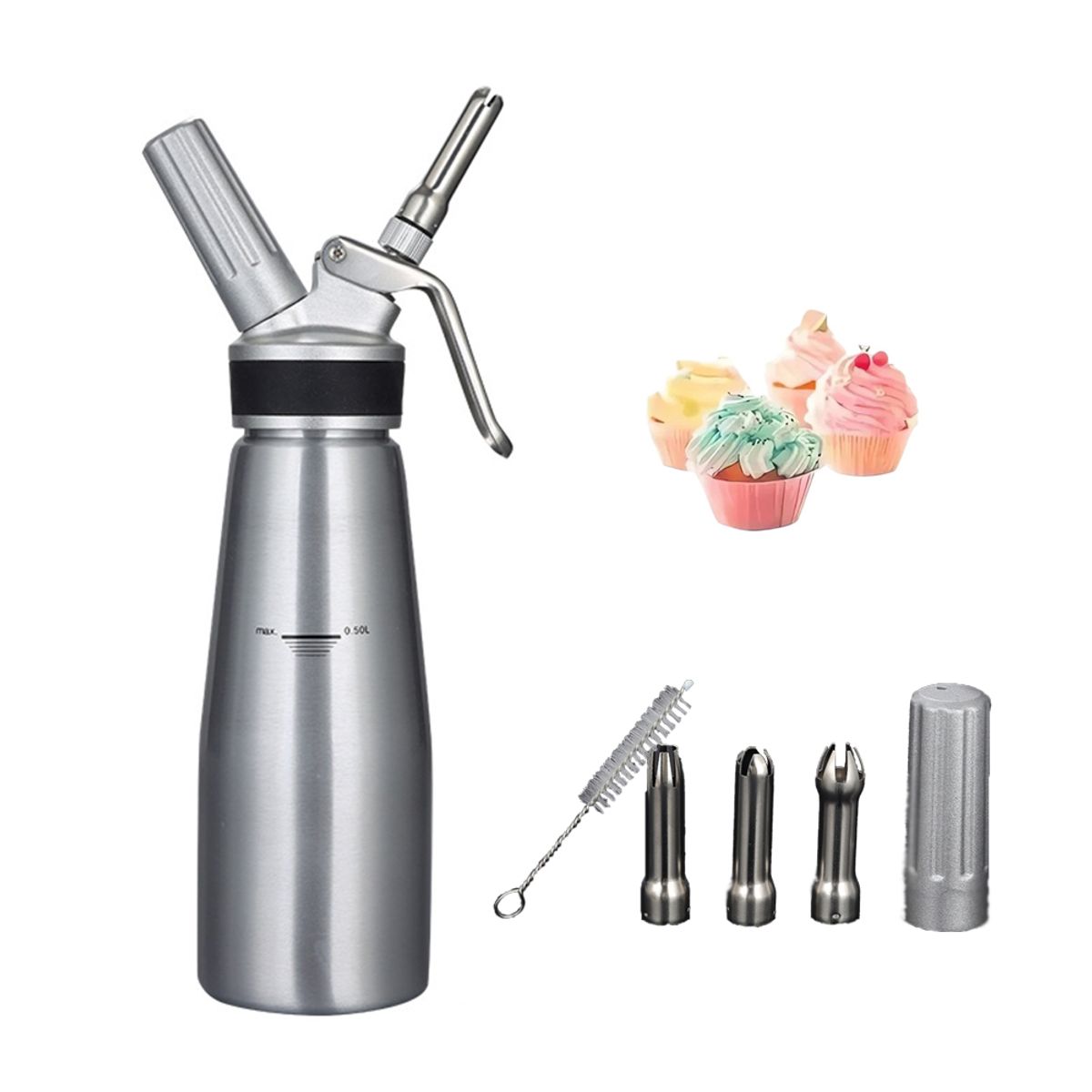 ATURE - Dispensador De Crema Batida Para Postre 500ml Acero Inoxidab