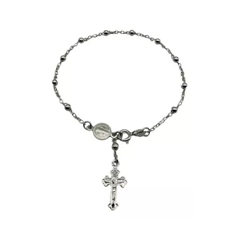 GENERICO - Pulsera San Benito Y Cruz Mujer- Plata Fina Italiana 925