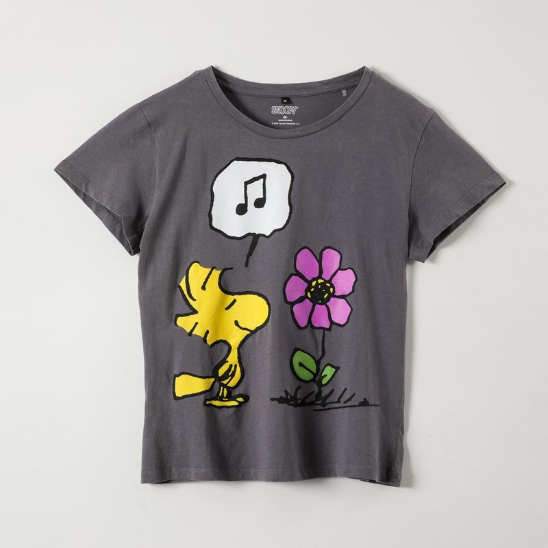 SNOOPY - Polera Manga Corta Mujer Woodstock Negro Snoopy
