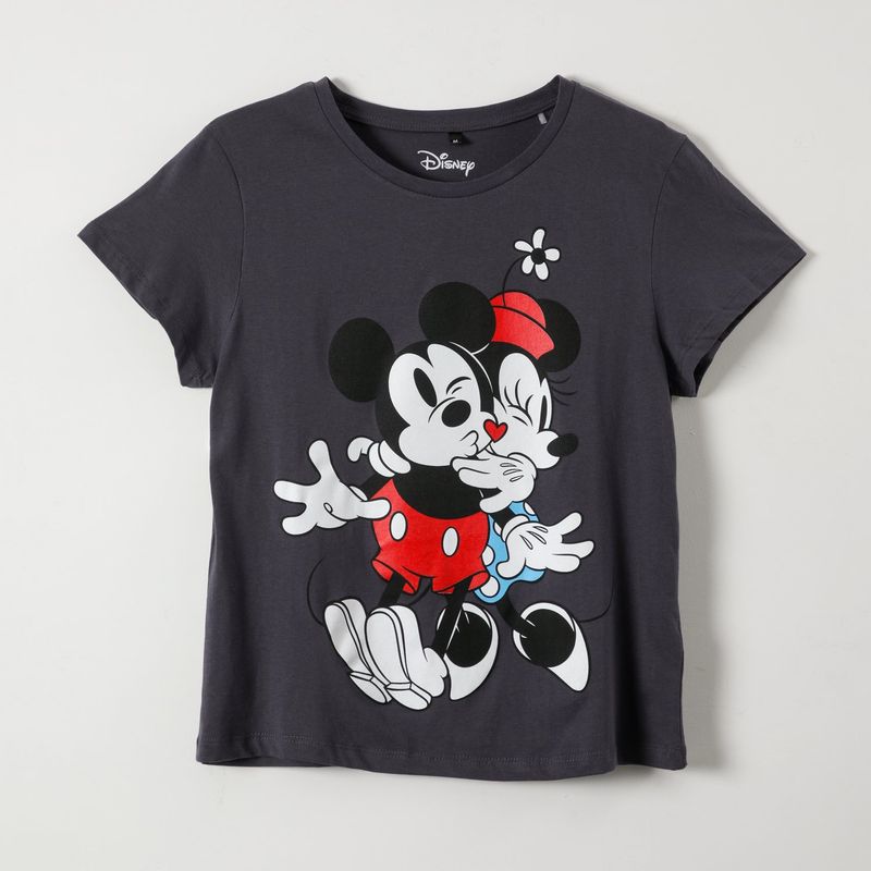 DISNEY - Polera Manga Corta Mujer Abrazo Minnie Gris Disney