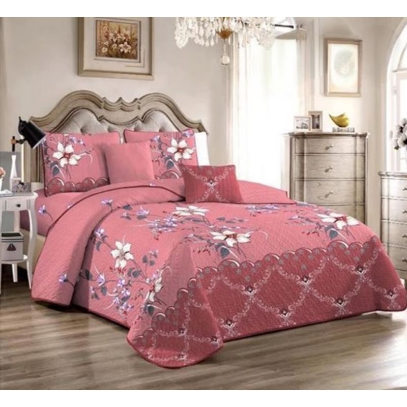 GENERICO - CUBRECAMA QUILT DE VERANO 2 PLAZAS CON DISEÑO CUADROS ROSA TF