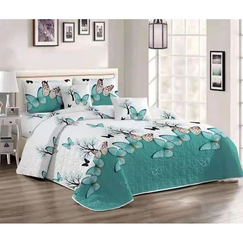GENERICO - CUBRECAMA QUILT DE VERANO 2 PLAZAS CON DISEÑO DUOCOLOR CELESTE TF
