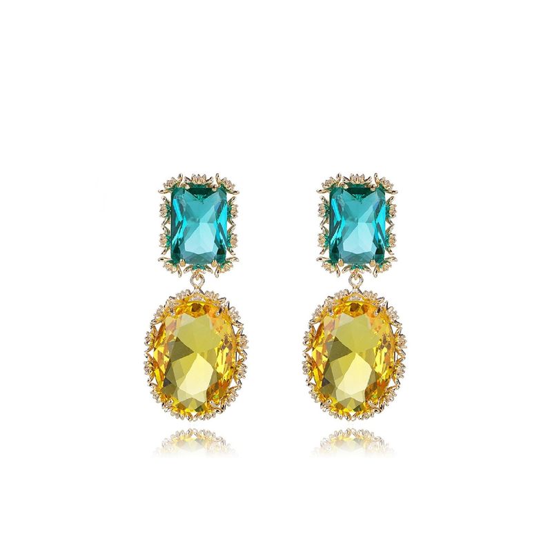 VANE COLLECTION - Aros mujer colgante fino baño de oro circón verde y amarillo