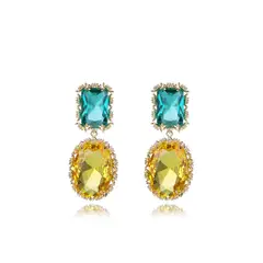 VANE COLLECTION - Aros mujer colgante fino baño de oro circón verde y amarillo