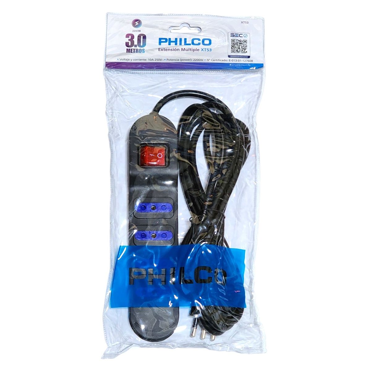 PHILCO - Alargador Eléctrico Philco XT53 3 Mts 4 Pos Negro