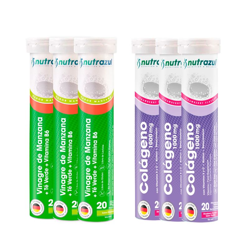 NUTRAZUL - Vinagre de Manzana - Té Verde (3)  +  Colageno Marino (3)   - Pack 6 unidades