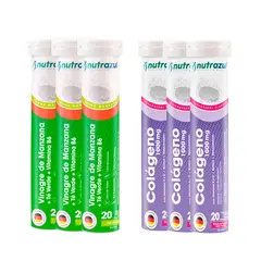 NUTRAZUL - Vinagre de Manzana - Té Verde (3) + Colageno Marino (3)  - Pack 6 unidades