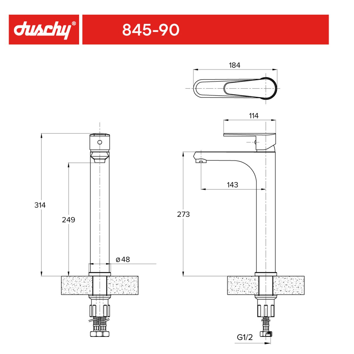 DUSCHY - MONOMANDO LAVAMONOS ALTO AREN MATTE BLACK