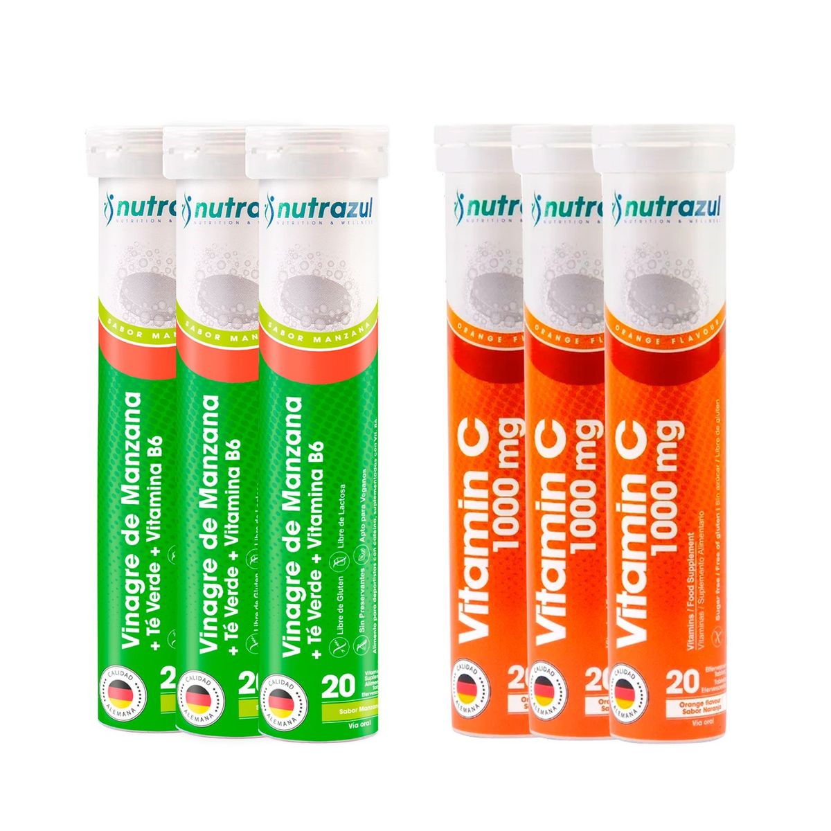 NUTRAZUL - Vinagre de Manzana - Té Verde  + Vitamina C 1000 mg Pack 6 unidades