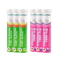 NUTRAZUL - Vinagre de Manzana - Té Verde ( 3 ) -Vitamina C Berries 1000 mg (3) - Pack 6 unidades