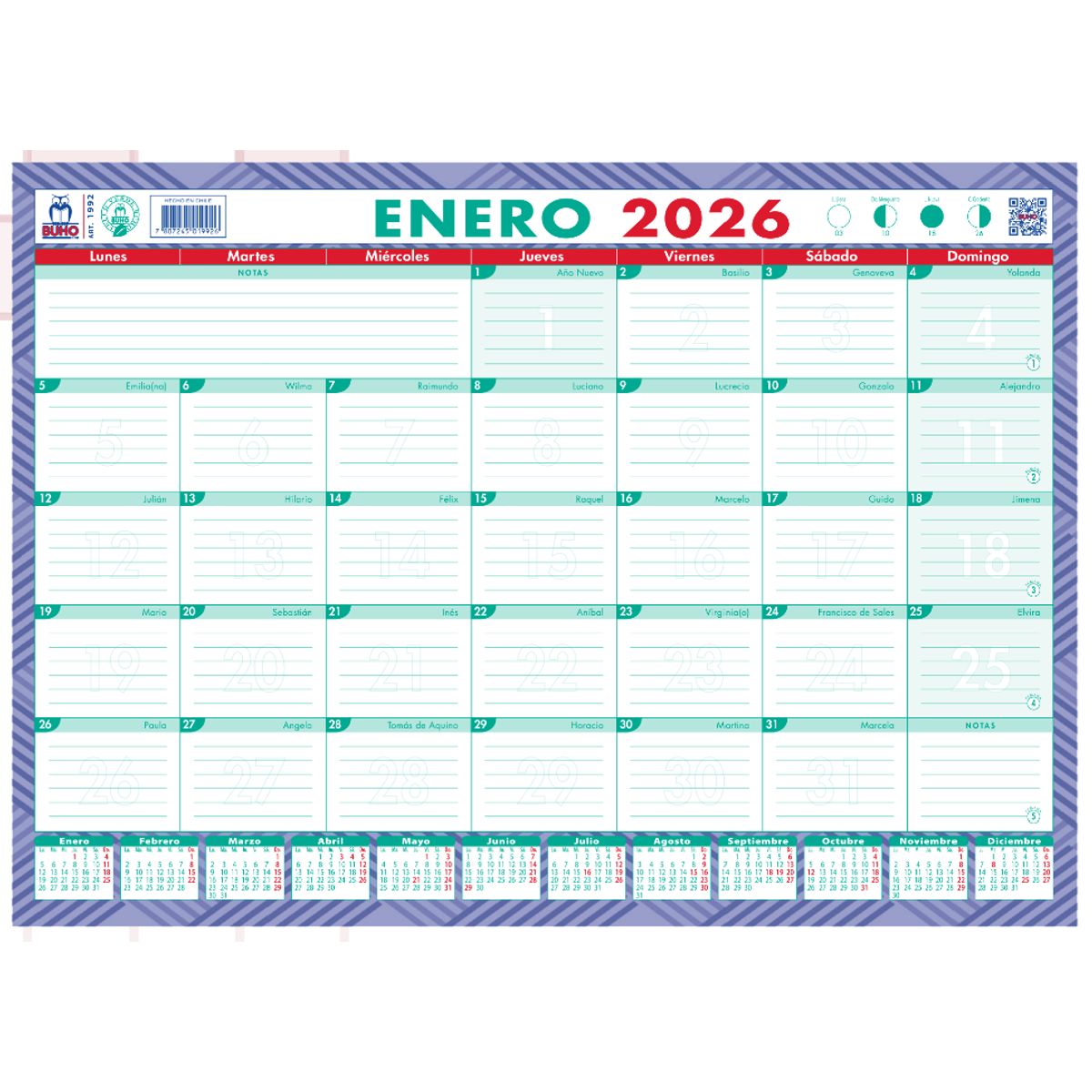 GENERICO - Planner Calendario Agenda Mensual De Escritorio Trabajo