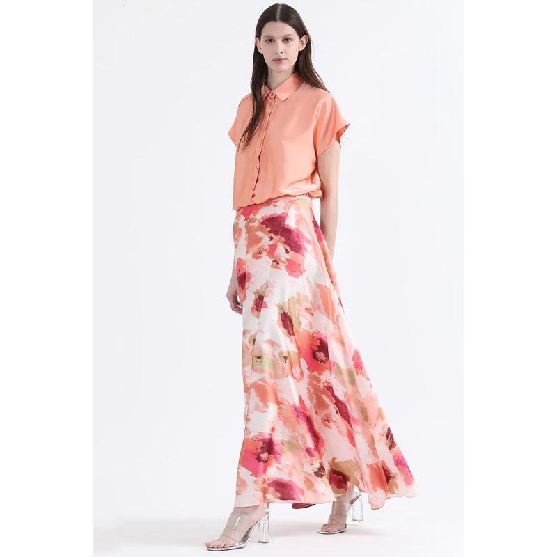 LIOLA - Falda Maxi Satin Estampado, Naranjo Liola