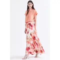 LIOLA - Falda Maxi Satin Estampado, Naranjo