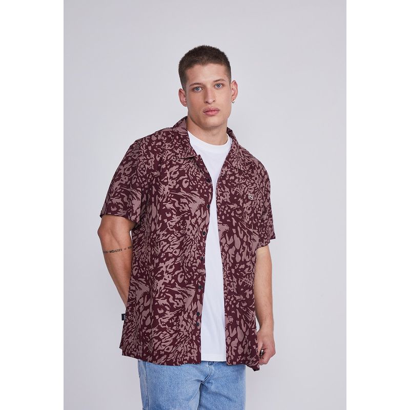 SIOUX - Camisa Hombre Burdeo Animal Sioux