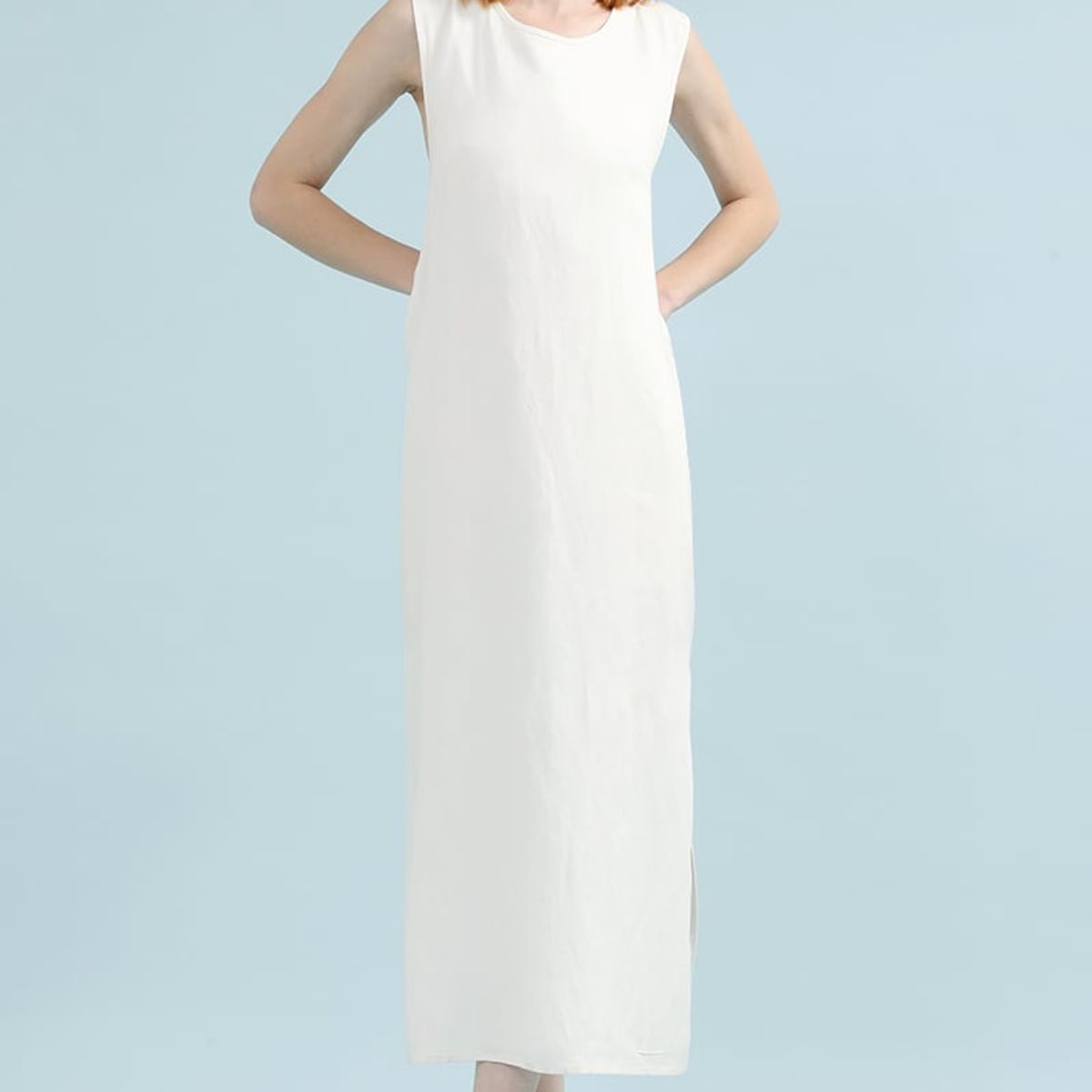 LIOLA - Vestido Midi Lino Lyocell, Cruce Espalda, Crudo Liola