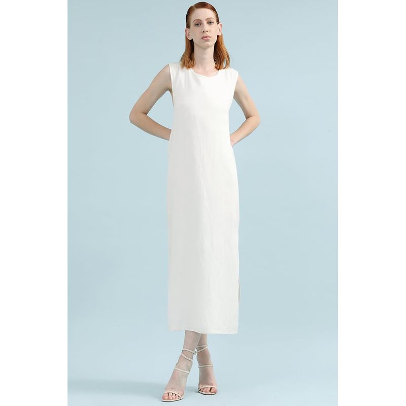 LIOLA - Vestido Midi Lino Lyocell, Cruce Espalda, Crudo Liola