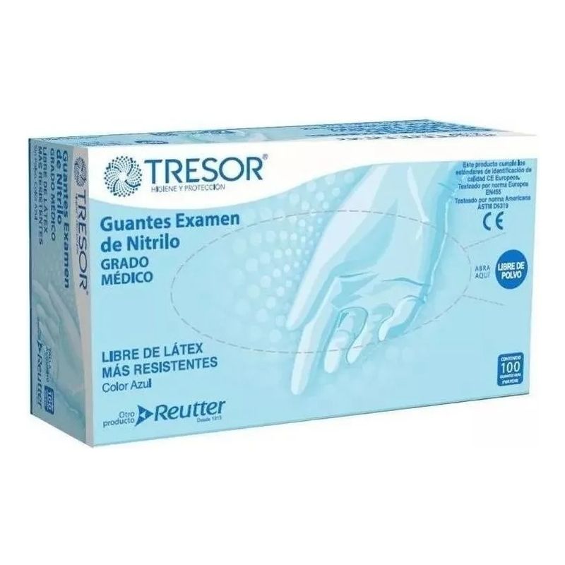 REUTTER - Guante Nitrilo Azul Sin polvo Caja X 100 Unds Talla L Tresor