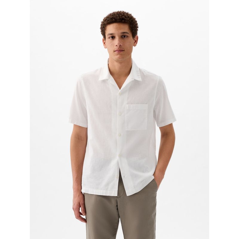 GAP - Camisa Hombre Mezcla Lino Manga corta Blanco GAP