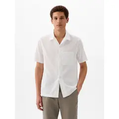 GAP - Camisa Hombre Mezcla Lino Manga corta Blanco