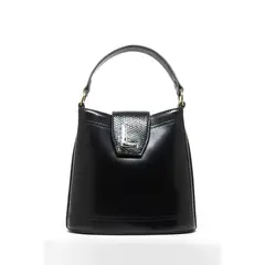 LIOLA - Cartera Efecto Cuero Liso Con Broche Piton, Negro