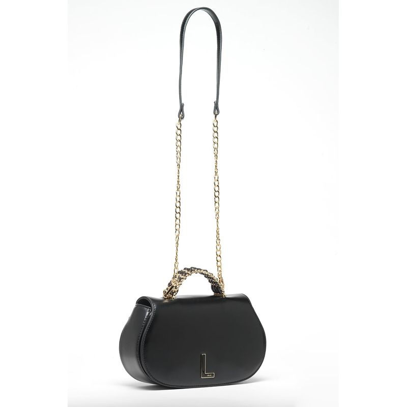 LIOLA - Cartera Efecto Cuero, Asa Metalica, Negro Liola