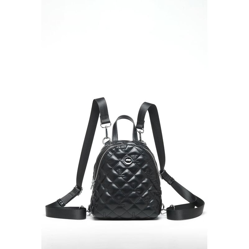 LIOLA - Mochila Pequeña, Efecto Cuero Acolchado, Negro Liola